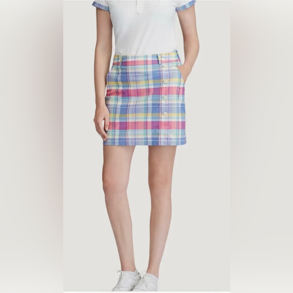 Polo Ralph Lauren Women's Madras Golf Skirt Skort Pink/Blue Plaid Sz 2 Pre-owned